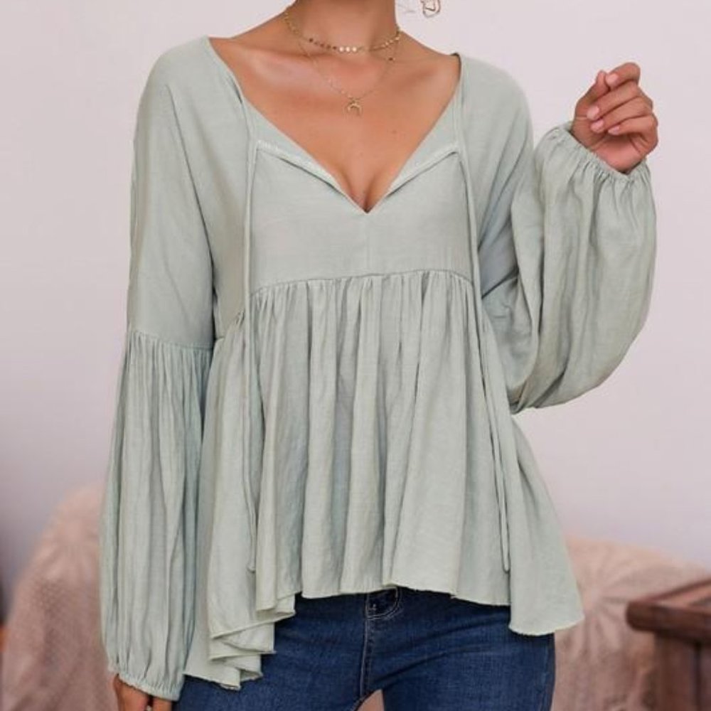 Boho Hippy Babydoll Blouse Longsleeve